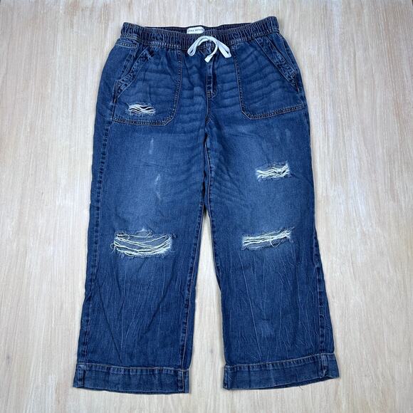 Lane Bryant Pull On Wide Leg Distressed Ripped Drawstring Elastic Waist Jeans 16 - Picture 1 of 16